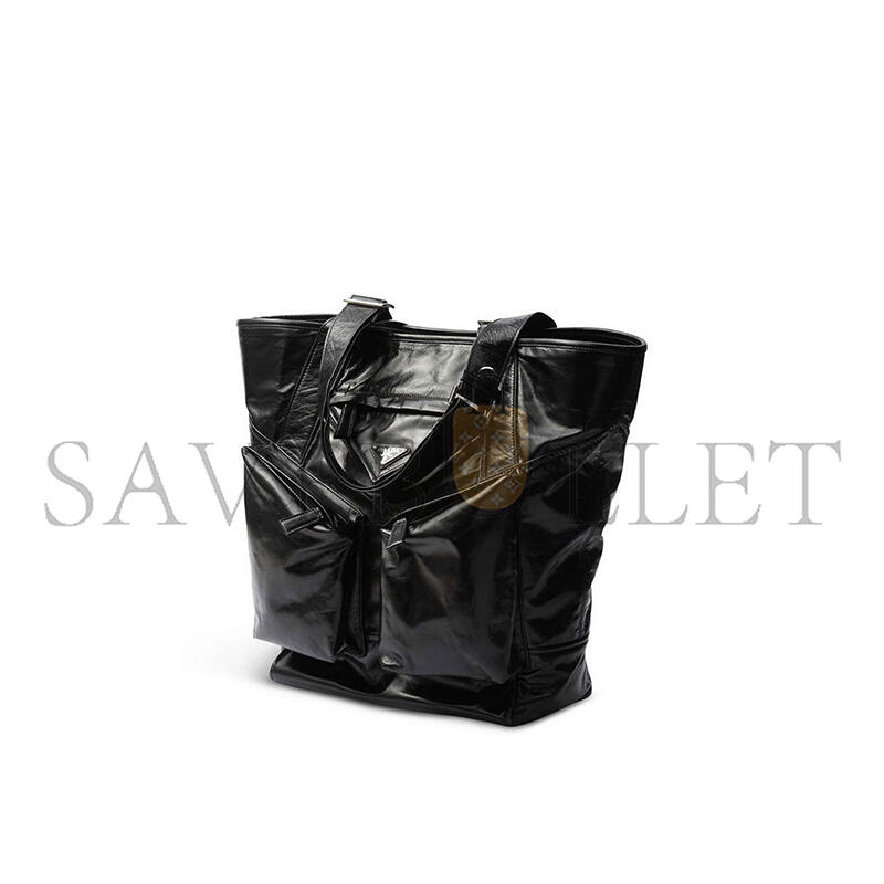 PRADA PLAQUE FLAP-POCKET LEATHER TOTE BAG 2VG120 (42.5*31.5*16cm)
